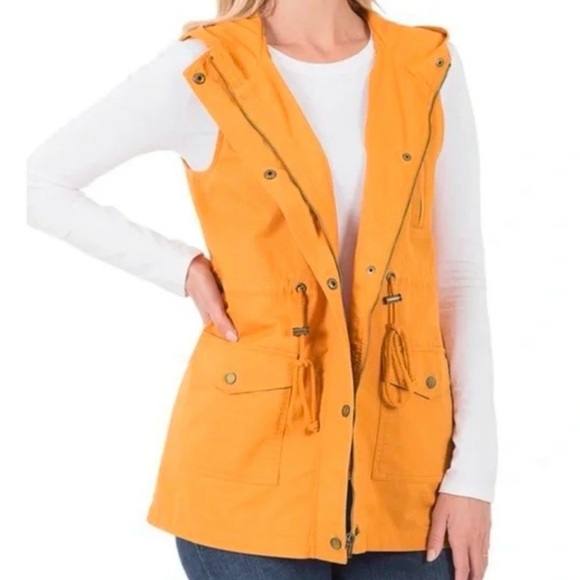 Zenana Outfitters Jackets & Blazers - NWT Zenana Outfitters Women's Bright Orange Hooded Utility Vest